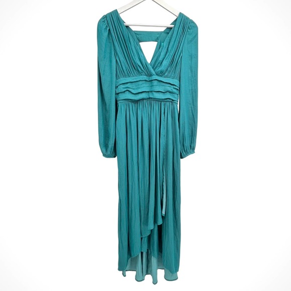 Anthropologie Gwendolyn Turquoise Pleated Maxi Dress Long Sleeve Boho Size 2 NWT - Picture 3 of 15